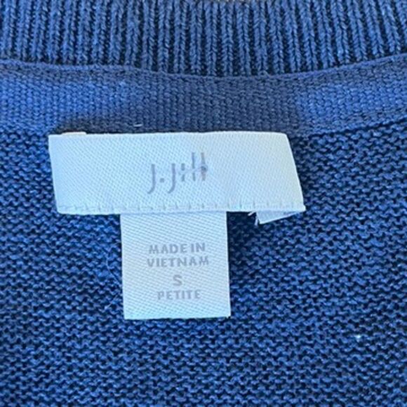 J.Jill Linen Blend Navy Blue Tunic Pullover Knit Cuffed Sleeve Small Petite - Picture 5 of 9